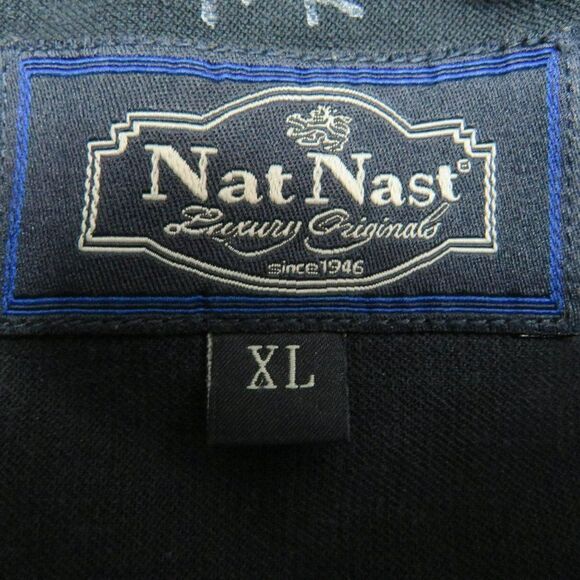 Nat Nast Silk Blend Button Down Shirt Men's Size XL Blue Zig Zag Weave Short Sle - Picture 3 of 8
